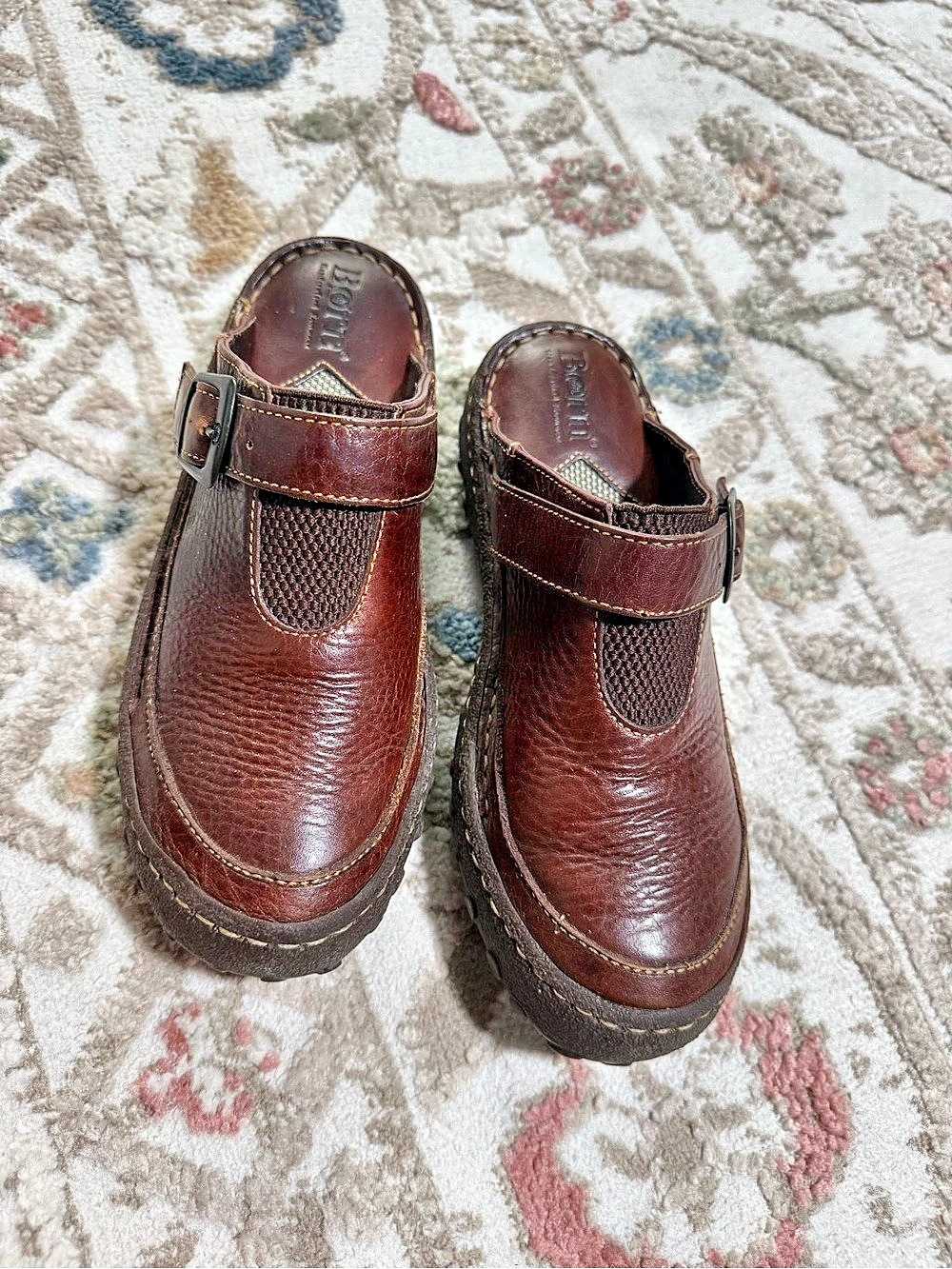 Born Brown Leather Clogs Womens 6.5 Buckle Mary Jane Mule Comfort Shoes - Picture 3 of 9